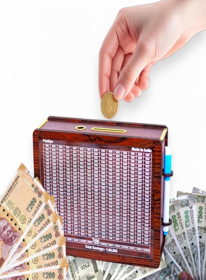 فيدلايز حصالة نقود خشبية من فيدليز للأطفال من عمر سنتين إلى ست سنوات، صندوق تحدي الادخار، صندوق نقود، هدية تعليمية للأطفال (حامل أقلام 100000) - Image 1